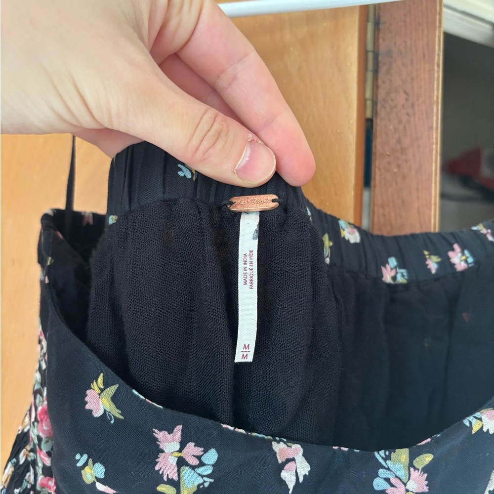 Free People Black Floral Skirt & Top Set